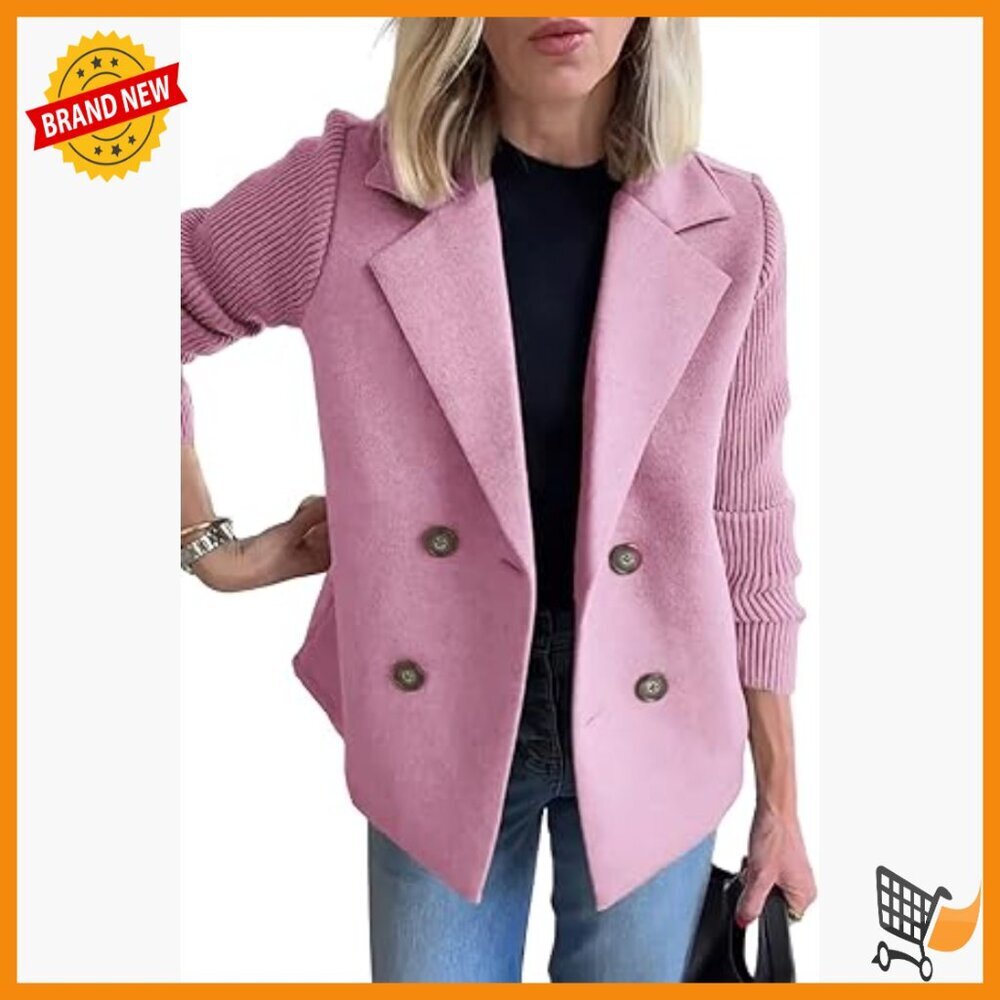 Women's Wool Blend Pea Coat Double Breasted Notch Lapel Hip Length